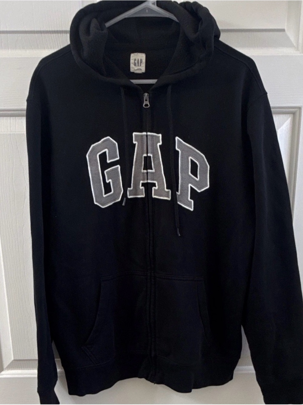 GAP Black Zip Hoodie with Grey Lettering